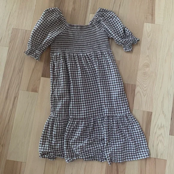 Madewell Brown Gingham Midi Dress size M - Picture 1 of 2